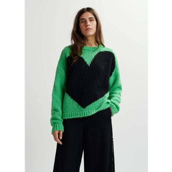 ESSENTIEL Antwerp Sweaters - ESSENTIEL ANTWERP Sz XS Green Heart Intarsia Pullover Sweater NWT